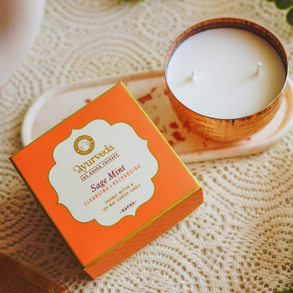 Vela Aromatica Ayurveda de Dos Mechas Salvia Blanca y Menta | Song of India