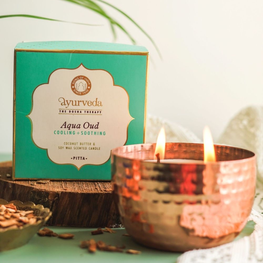 Vela Aromatica Ayurveda de Dos Mechas Agua Marina | Song of India